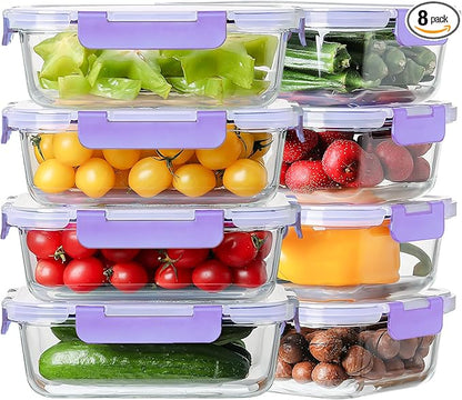 8 Pack 36oz Large Glass Meal Prep Containers by HOMBERKING