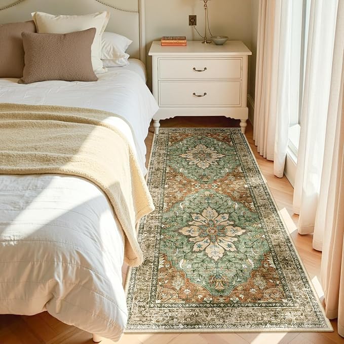 RELEANY Area Rugs Runner 3'x8' Washable Non-Slip, Floral Vintage Distress - Image 2