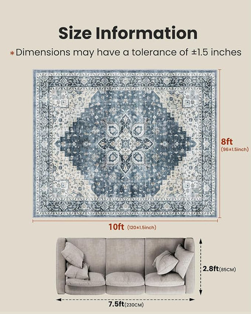 AMADA HOMEFURNISHING 8x10 Washable Area Rug, Low-Profile - Image 2