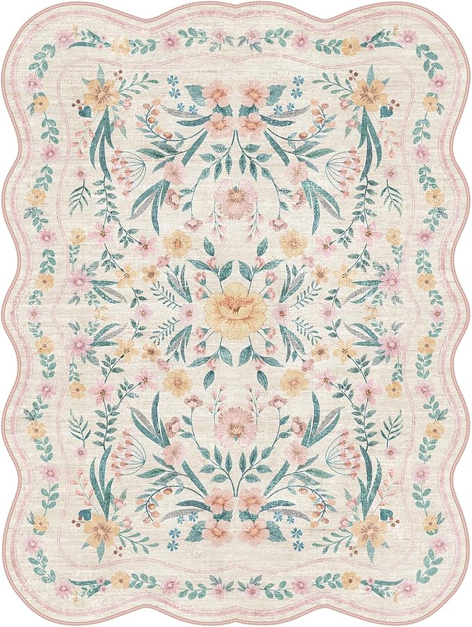 8x10 Scalloped Rug for Living Room, Washable Rugs Soft Low Pile Non Slip Rugs - Image 7