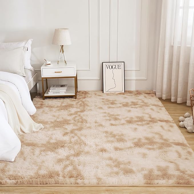 Litanika 3x5 Shag Area Rug for Living Room Bedroom, Tie-Dyed Beige High Pile - Image 2