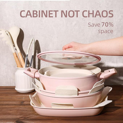 BECIGAR 23pcs Ceramic Pots and Pans Set, Nonstick Detachable Handle Cookware - Image 3