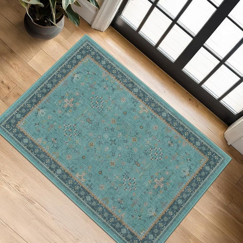 2x3 Washable Teal Rug for Entryway Indoor, Kitchen Floor Waterproof, Powder Room by HazoHaus