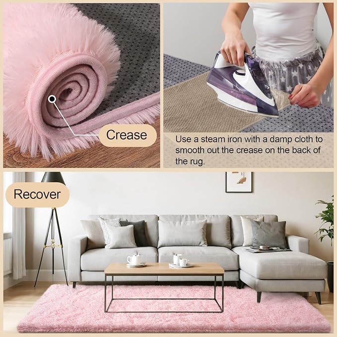 Mugorn Pink Fluffy Soft Rugs for Girls Bedroom, 3x5 Ft Small Shaggy Area Rugs - Image 3