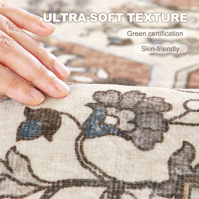 10x12 Washable Area Rug: Vintage Neutral Soft Non Slip Thin Large Floor Carpet - Image 5