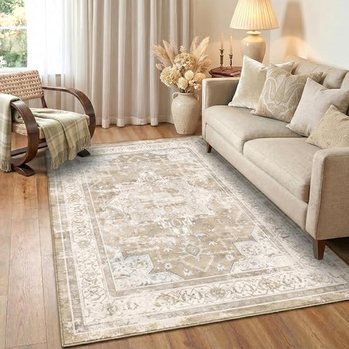 3x5 Area Rug for Living Room-Vintage Farmhouse Boho Floral Neutral Washable by Unknown