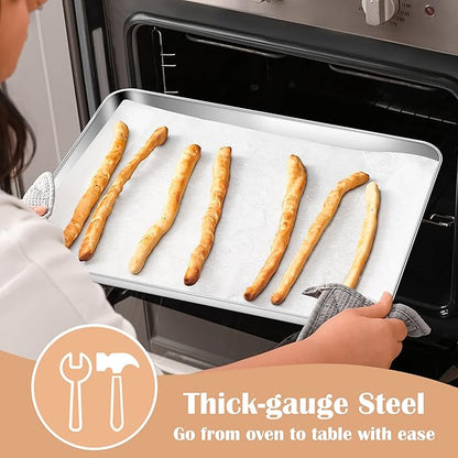 E-far Baking Sheets Set of 4, 16” x12” x 1” Stainless Steel Cookie Sheets Pans - Image 3