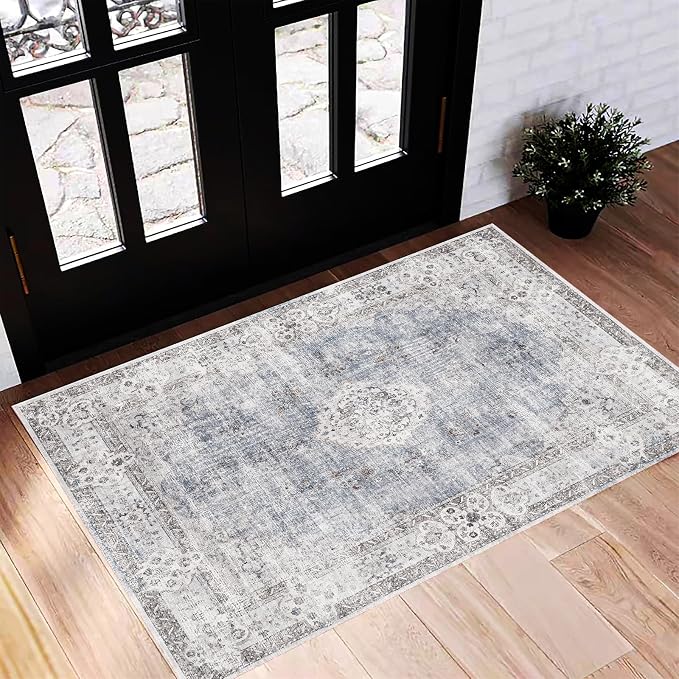 CHAMPLANT Washable Area Rug 2'x3' Door Mat Vintage Distressed Doormat Indoor by CHAMPLANT