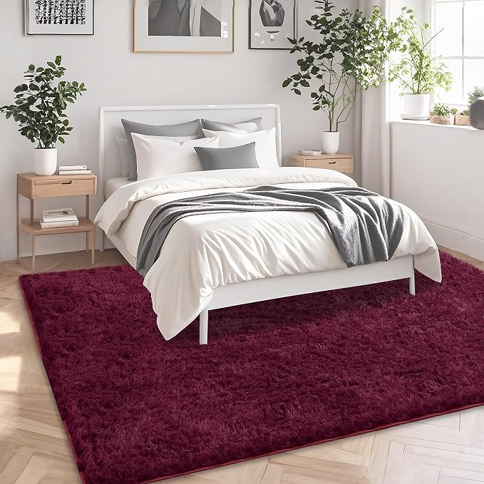 9x12 Burgundy Area Rugs for Living Room, Large Fluffy Shag Rug for Bedroom Kids - Image 3