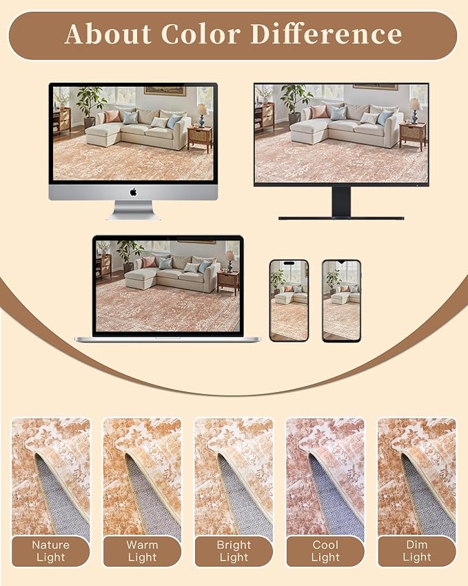 Madane 8x10 Area Rugs for Living Room, Machine Washable Vintage Rug - Image 9