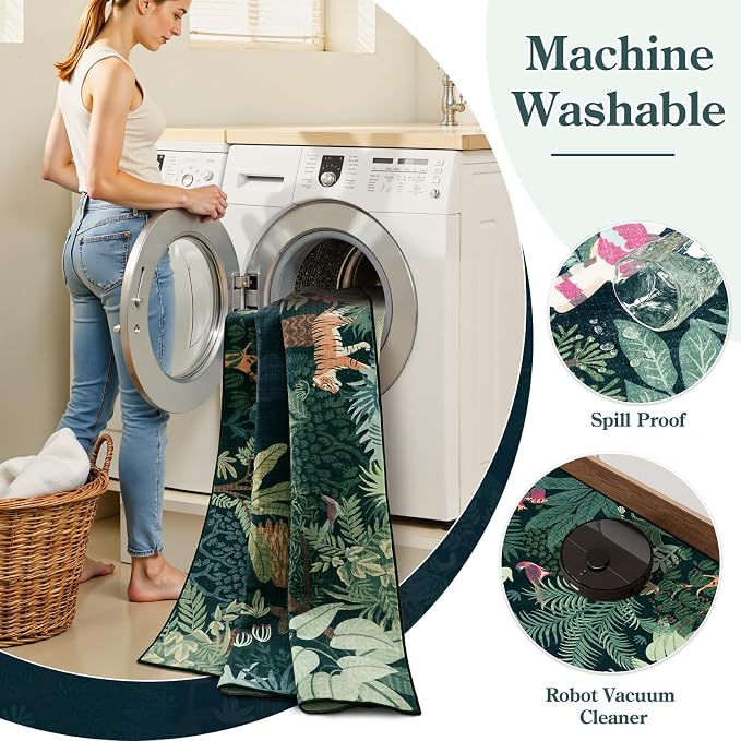 LIVEBOX Washable Jungle Dark Green Rugs 9x12 - Image 6