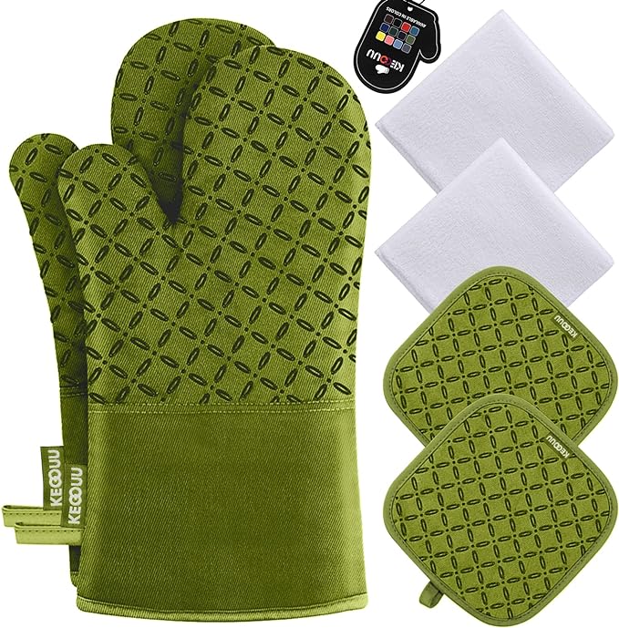 KEGOUU Oven Mitts and Pot Holders 6pcs Set, Kitchen Oven Glove High Heat by KEGOUUOvenMitt