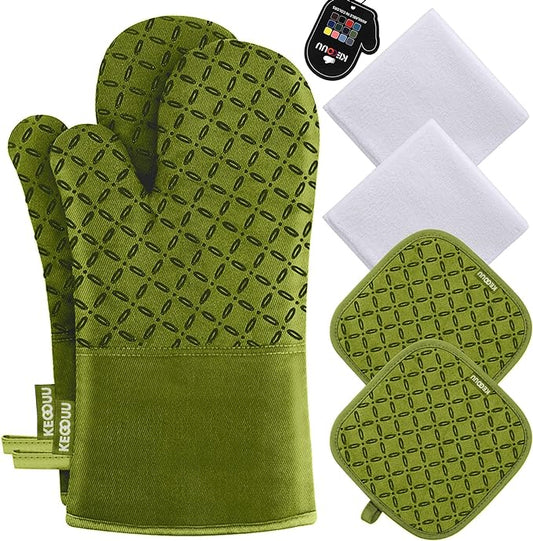 KEGOUU Oven Mitts and Pot Holders 6pcs Set, Kitchen Oven Glove High Heat by KEGOUUOvenMitt