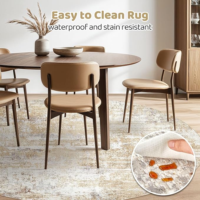 Round Rug Living Room Rugs: 10x10 Washable Circle Large Abstract Modern Soft - Image 4