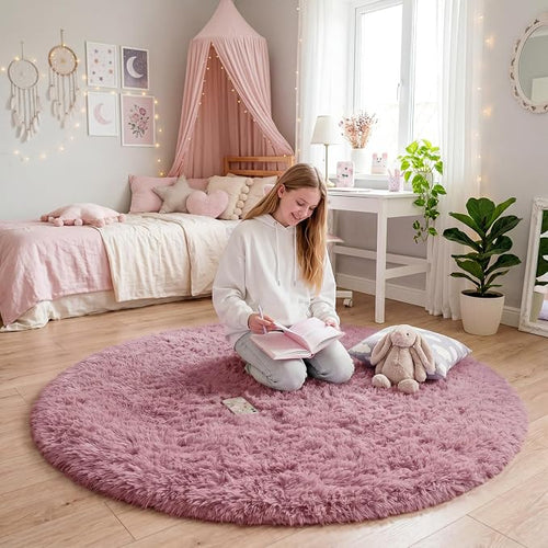 Amdrebio Blush Pink Circle Round Rug 5Ft - Image 2
