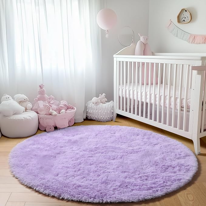 ONASAR Light Purple Round Area Rug 4ft, Soft Bedroom Circle Rugs Floor Mats - Image 7