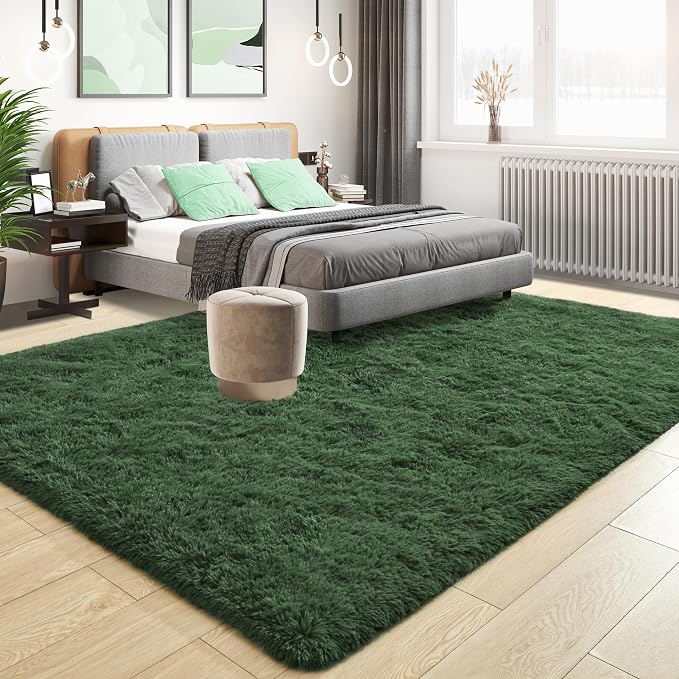 Tepook Fluffy Dark Green Rugs for Living Room Bedroom, 8x10 Soft Area Rug - Image 2