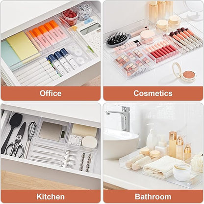 SMARTAKE 6 PCS Clear Plastic Drawer Organizers Set, Large Size Non-Slip Desk - Image 7