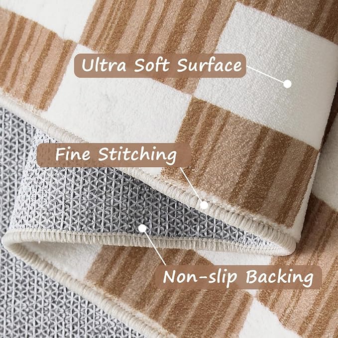 jinchan 8x10 Brown Checkered Area Rugs - Image 6