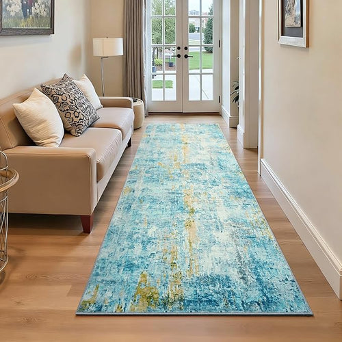 2x6 Teal Blue Rug Runners for Hallways Kitchen Runner Rug Non Slip Washable by OmpaaHomeDecor