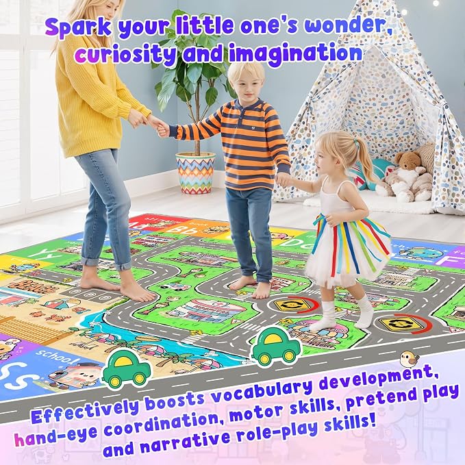 Kids Car Rug for Playroom, 9x12 Kids Play Mat - Image 3