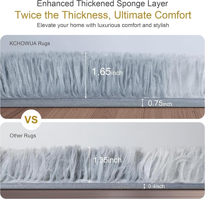 KICHOWUA Thick Area Rug Light Grey Fluffy 4x6 - Image 3