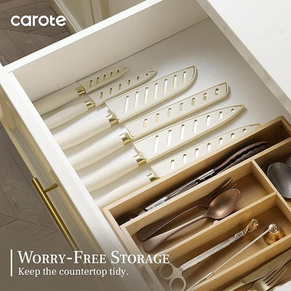CAROTE 12PCS Kitchen Knife Set, Healthy Gold Titanium Coating Knife Set - Image 6