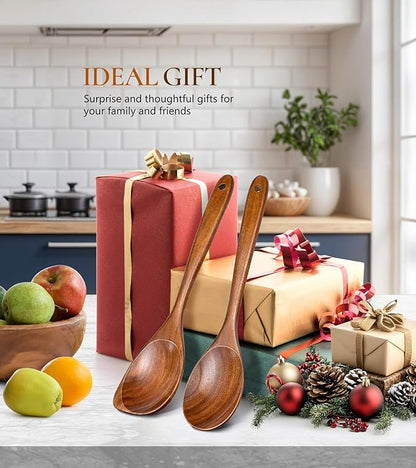 2Pcs Wooden Spoons for Cooking, Natural Premium Teak Wood Spoon & Corner Spoon - Image 7