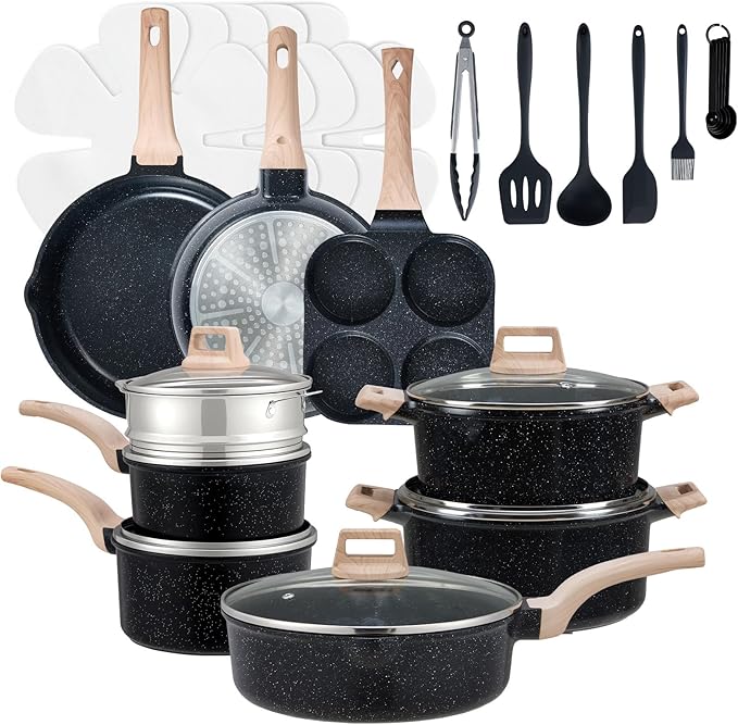 NEWBULIG 25-Piece Nonstick Cookware Set, Granite Pots and Pans by NEWBULIG