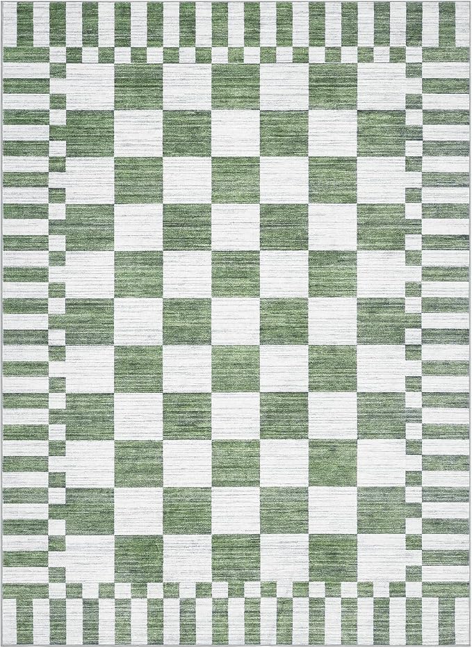 GarveeHome 8×10 Area Rugs for Living Room, Sage Green Checkered Rug, Non-Slip - Image 4
