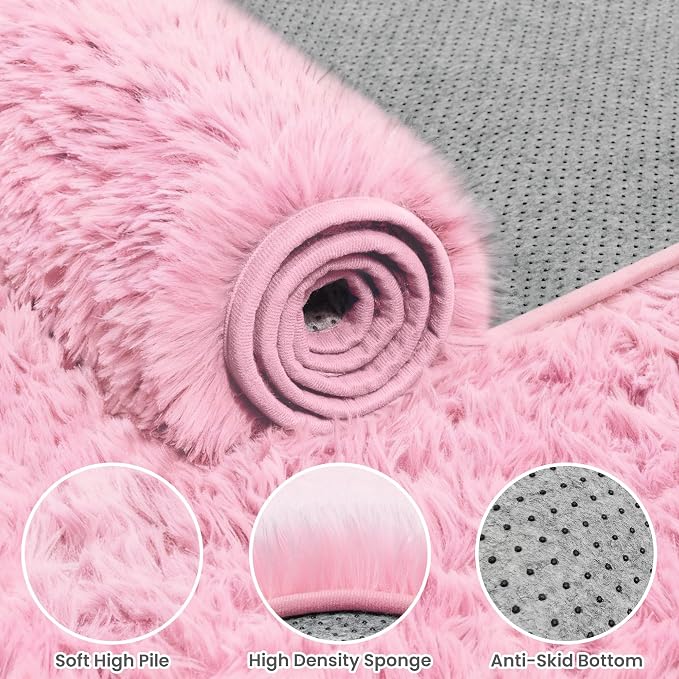 4x6 Area Rugs for Living Room Rug: Soft Fluffy Shag Light Pink Rugs for Bedroom - Image 6