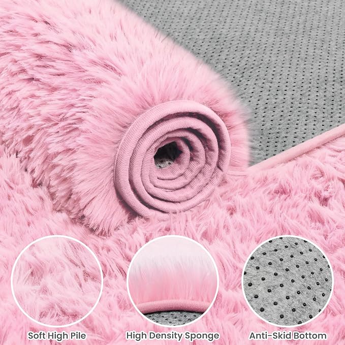 8x10 Area Rugs for Living Room Rug: Soft Fluffy Shag Light Pink Rugs for Bedroom - Image 6