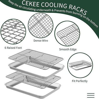 Half Sheet Pans with Rack Set, CEKEE Stainless Half Size Large Baking Sheets - Image 4
