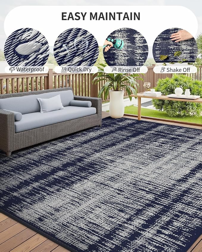 MontVoo Outdoor Rug Waterproof 6x9 ft Outdoor Patio Rug Mat Reversible Plastic - Image 6