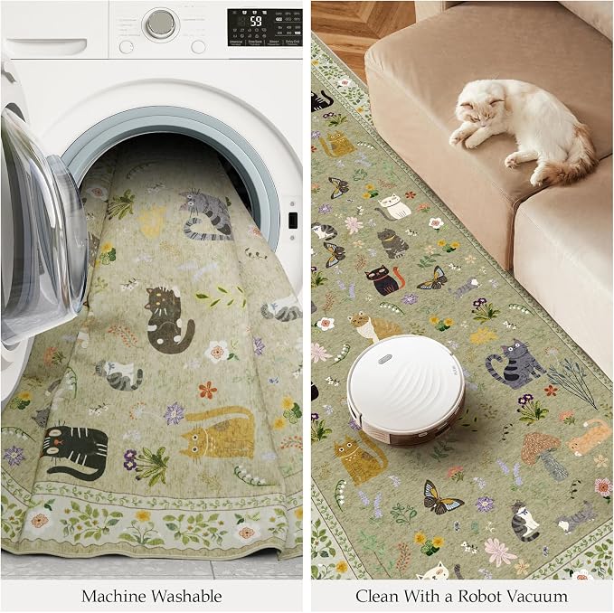 Washable 2x10 Hallway Runner Rug: Non Slip Soft Long Low Pile Animal Cat Print - Image 6