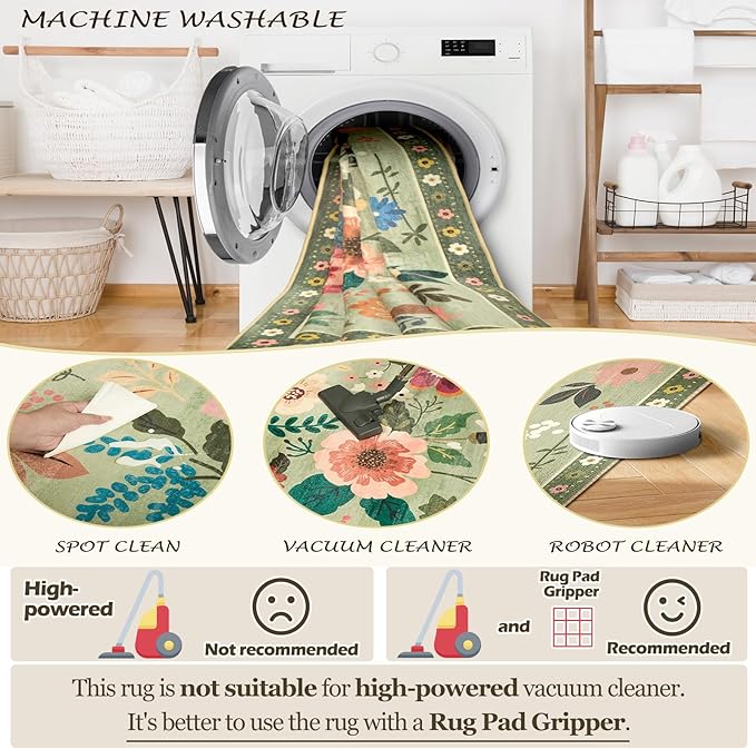 RELEANY Floral 8x10 Area Rugs Washable Print Boho Cute Carpet Non Slip Flower - Image 5