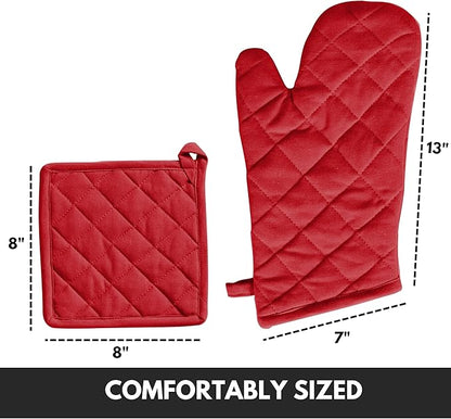 Oven Mitt + Pot Holder 100% Cotton Heat Resistant Kitchen Oven Gloves & Hot Pads - Image 2