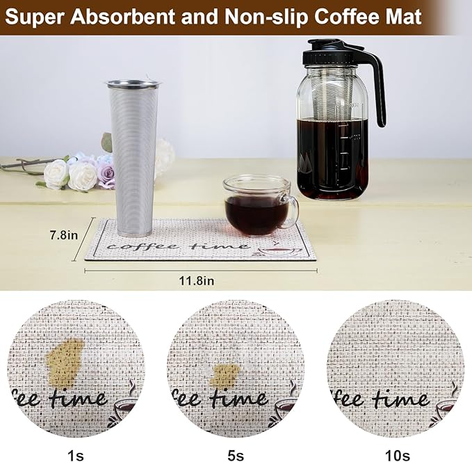 Cold Brew Coffee Maker, 64oz Iced Coffee Tea Pitcher with Stainless Steel Filter & Coffee Mat, 1/2 Gallon Heavy Duty Glass Mason Jar Cold Brew Maker with Pour Spout Handle Lid, 2 Brushes, Leak-Proof