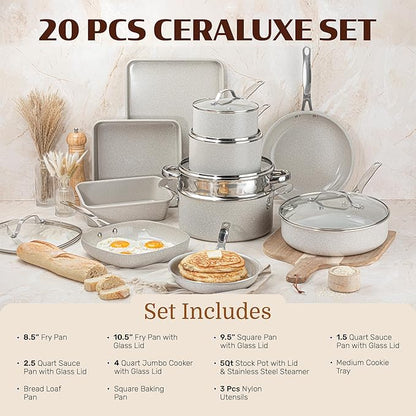 Granitestone Ceraluxe 20 Pc Ceramic Cookware Set Nonstick, Complete Pots and - Image 2