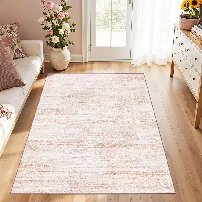 Latte&Fog 3x5 Entryway Pink Area Rugs, Vintage Floral Washable Cute Rugs by LatteFog