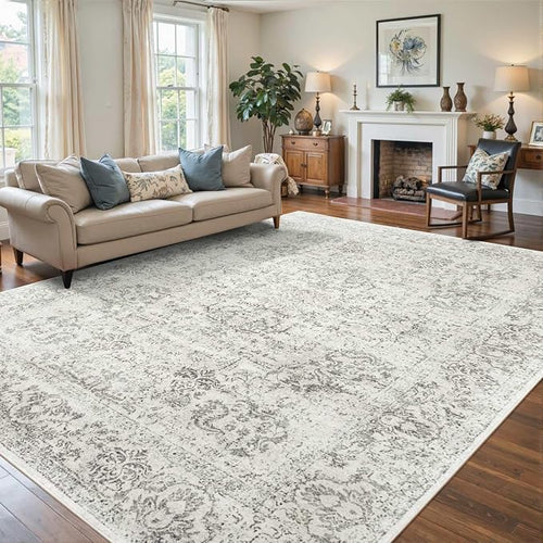 9x12 Extra Large Washable Area Rug, Soft Neutral Vintage Boho Rug by Rugxara