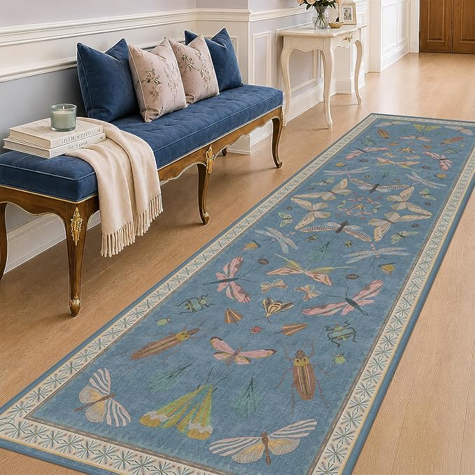 Colorful Vintage Runner Rug 3x10, Washable Carpet by HazoHaus