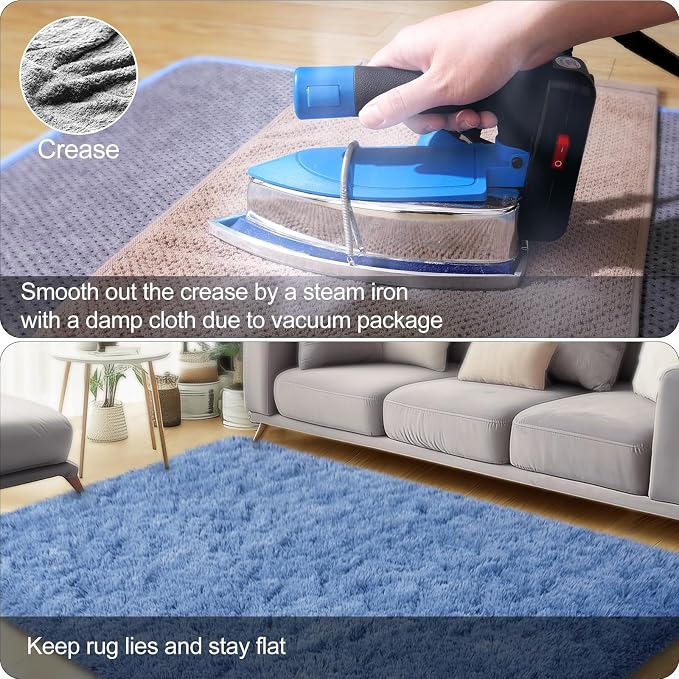 qulint Blue Rug for Bedroom, 2x3 Area Rugs for Boys Room Soft Fluffy Shag Small - Image 8