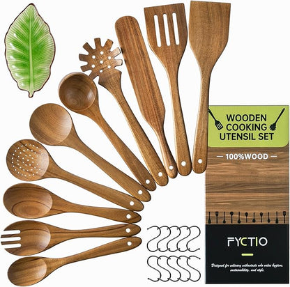 Wooden Utensil Set 11 Pcs by FyctioHome