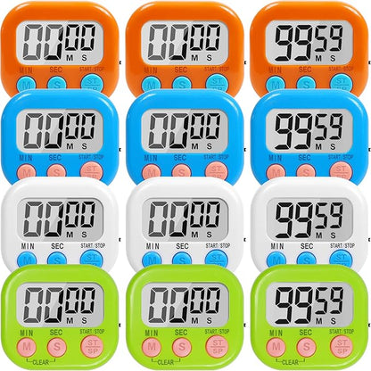 12 Pack Multi-Function Digital Timers, Magnetic Large LCD Display Loud Alarm by Unknown