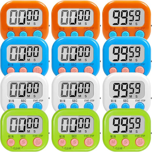 12 Pack Multi-Function Digital Timers, Magnetic Large LCD Display Loud Alarm by Unknown