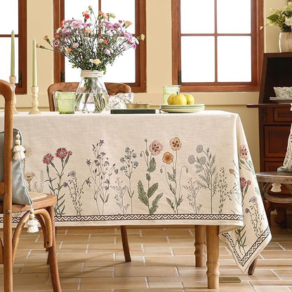 ISAENNE Designer Off White Linen Small Rectangle Tablecloth,Floral Elegant Table Cloth,Stain Resistant Vintage Decor Tablecloths for Dining Thanksgiving Kitchen Christmas,55"*71"-Serenity G