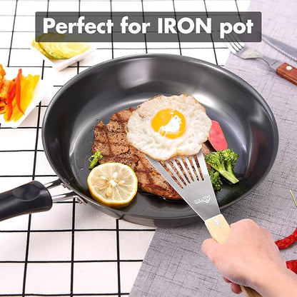 HOTEC 2pcs Stainless Steel Wooden Handle Fish Spatula, Metal Spatula Flipping - Image 5