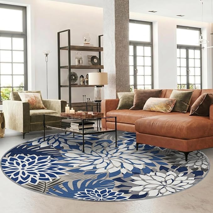 6x6 Outdoor Area Rug Washable Multicolored Patio Rug Tropical Botanical Floral - Image 2