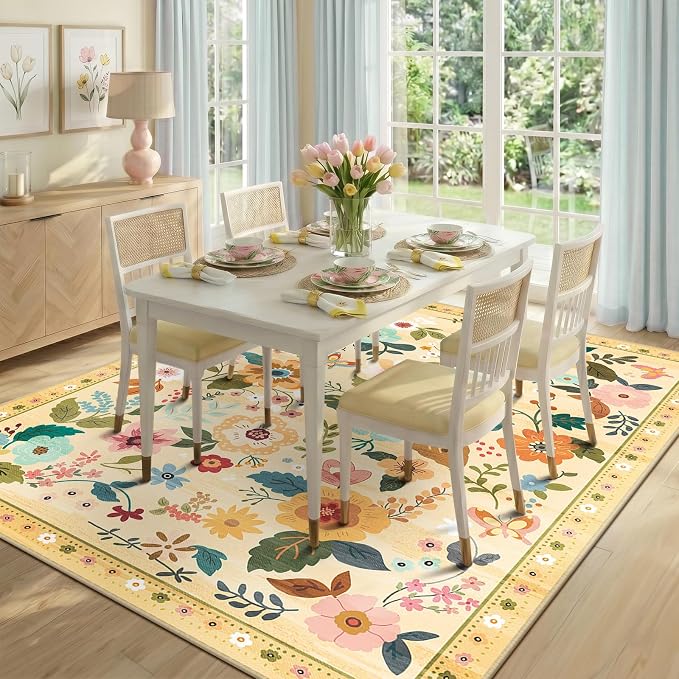 RELEANY Floral 8x10 Area Rugs Washable Print Boho Cute Carpet Non Slip Flower - Image 2